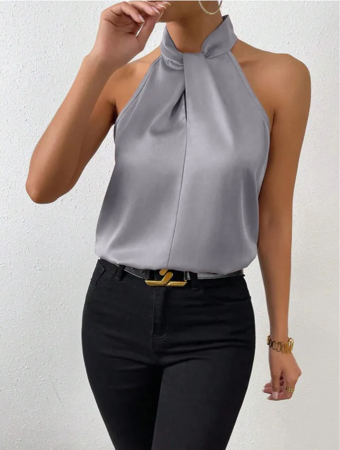 Women's Satin Halter Sleeveless Vest