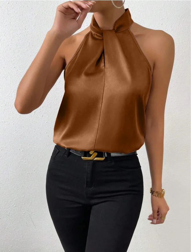 Women's Satin Halter Sleeveless Vest