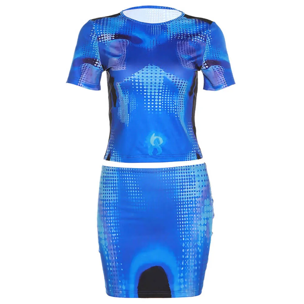 Women's Tie Dye Outfit Sets Two-piece Summer Outfits Short Sleeve Tops and Mini Skirt Set