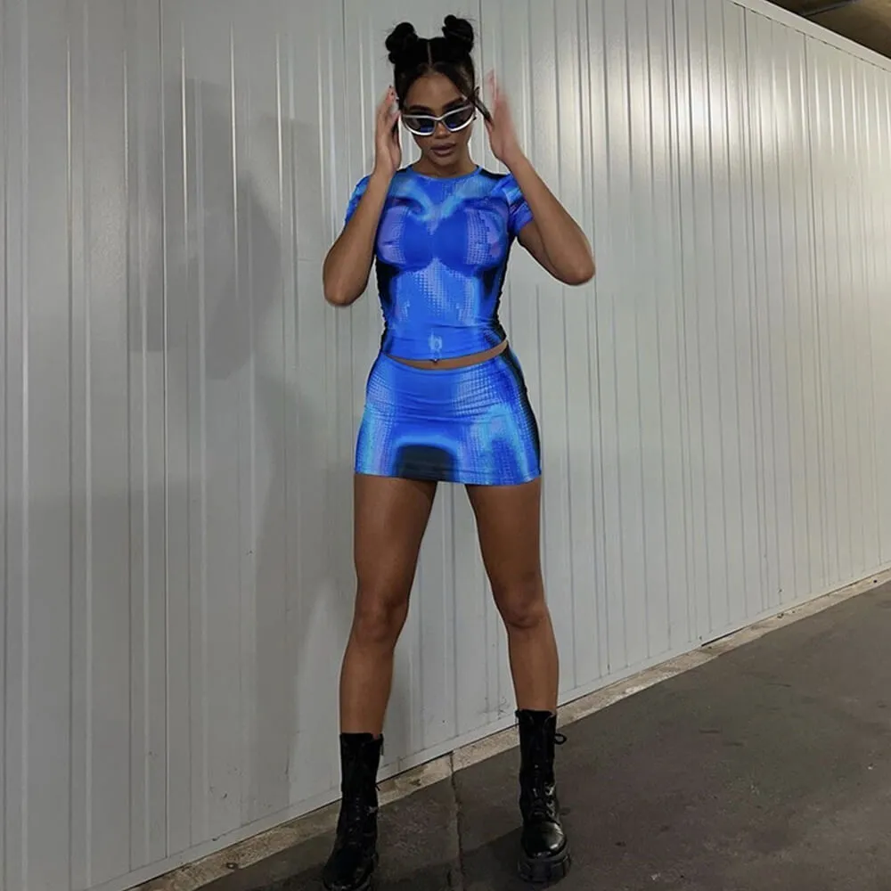 Women's Tie Dye Outfit Sets Two-piece Summer Outfits Short Sleeve Tops and Mini Skirt Set
